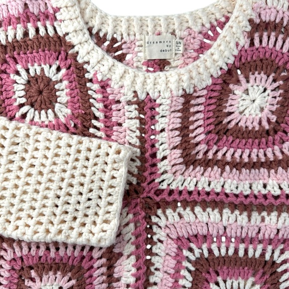 Dreamers by Debut S/ M Neapolitan Crocheted Knit Sweater Retro Granny Squares - Picture 1 of 10